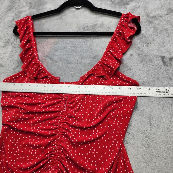 Buckle Willow & Root Top Womens M Red White Polka Dot Ruched Ruffle Tank Keyhole - Picture 7 of 9